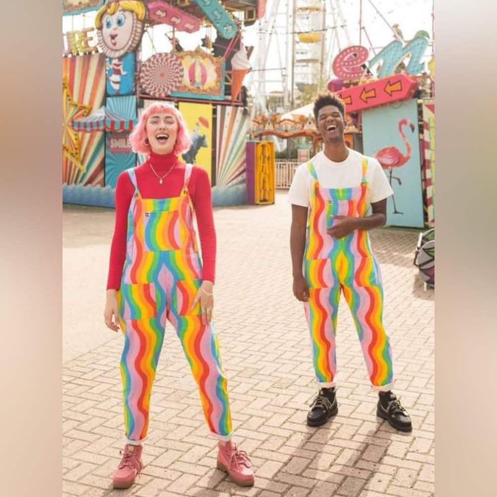 L.E Original Dungarees: ORGANIC TWILL - Wavy Rainbow UK 14R/US 10R (L30)